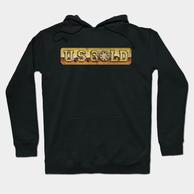 Retro Video Games US Gold Logo Vintage Hoodie by Meta Cortex